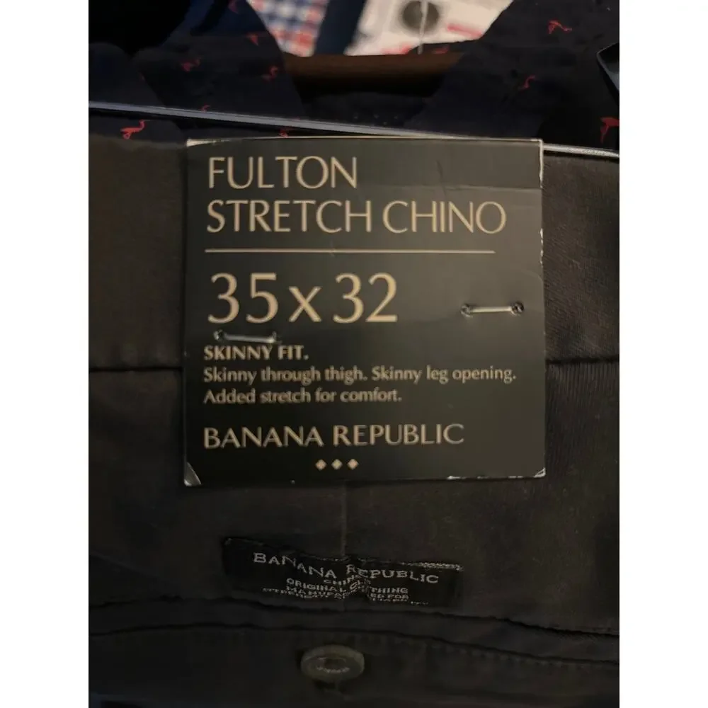 Banana Republic Men's Fulton Grey Skinny Fit Cotton Chino Pant 35x32 NEW Preppy